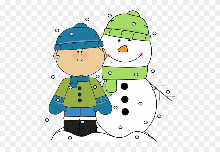 Boy And Snowman In The Snow - Snowy Day Clip Art #1856