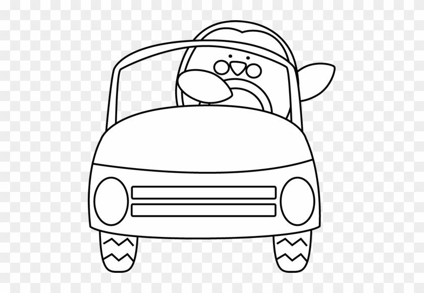 Black And White Penguin Driving A Car - Clip Art #2064