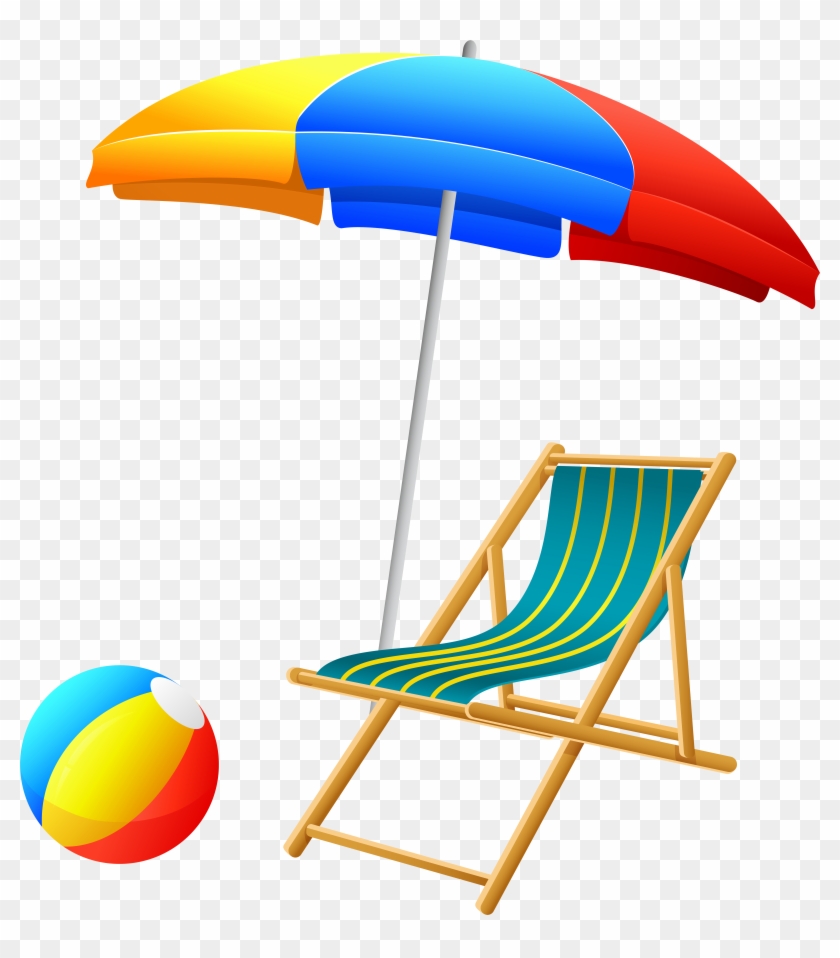 Beach Umbrella With Chair And Ball Png Clip Art - Beach Umbrella With Chair And Ball Png Clip Art #2139