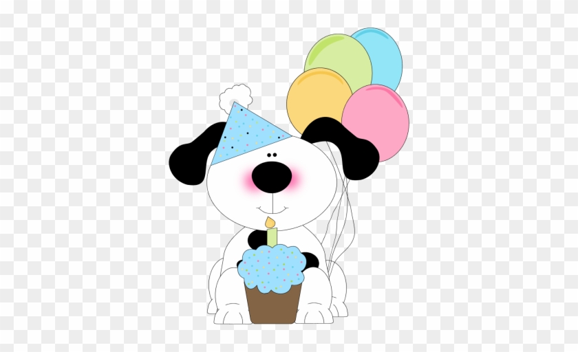 Cute Birthday Dog With A Cupcake And Balloons - Party Planning Math Project #2113