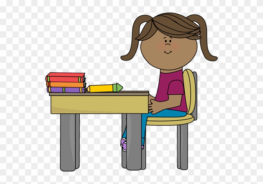 School Girl Sitting At A Desk - Girl Sitting At Desk Clipart #2709