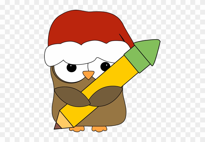 Christmas Owl Holding A Pencil - Christmas Teacher Clip Art #2985