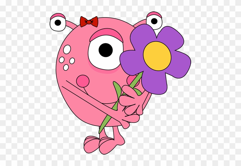 Girl Monster Holding A Flower - Monster Clipart #3063