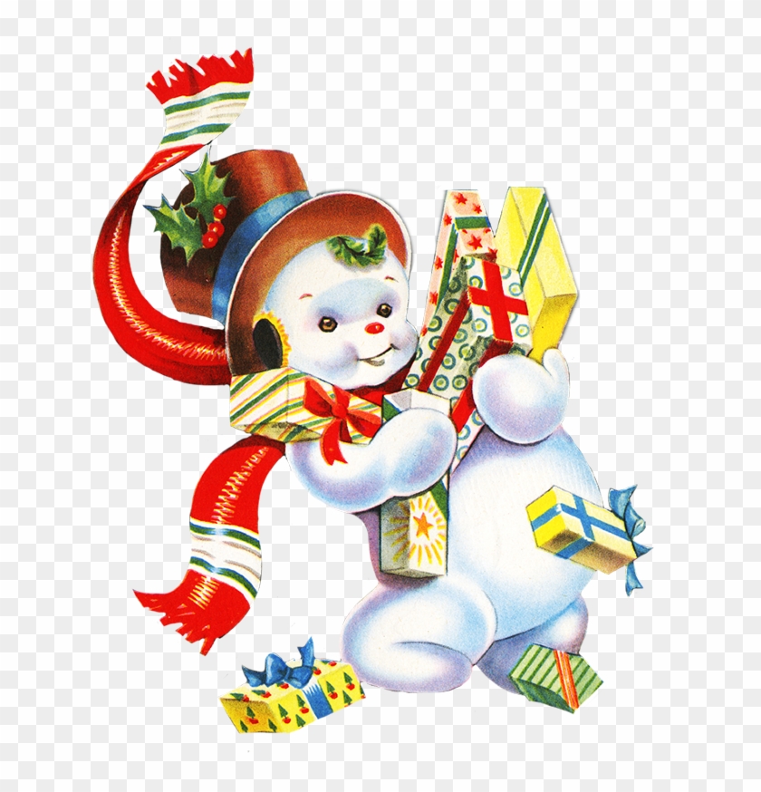 Vintage Snowman With Christmas Presents - Cartoon #3534