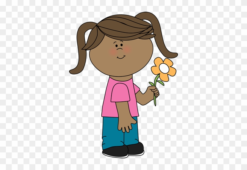 Girl Holding A Flower - Girl Holding A Flower Clip Art #3710