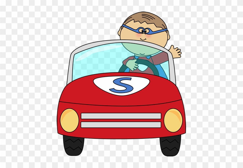 Boy Superhero Driving A Car - Boy Driving Car Clip Art #3955