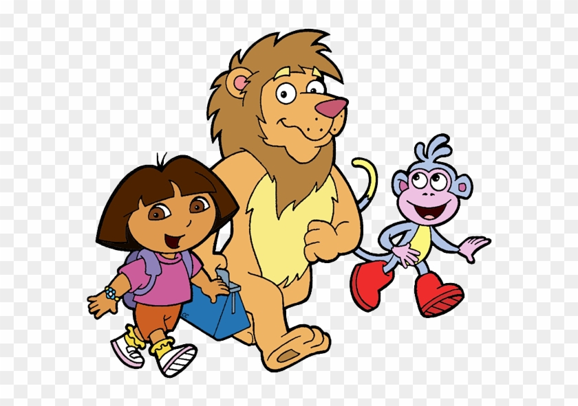 Diego Dora Walking With Leon The Lion And Boots - Cartoon - Free  Transparent PNG Clipart Images Download