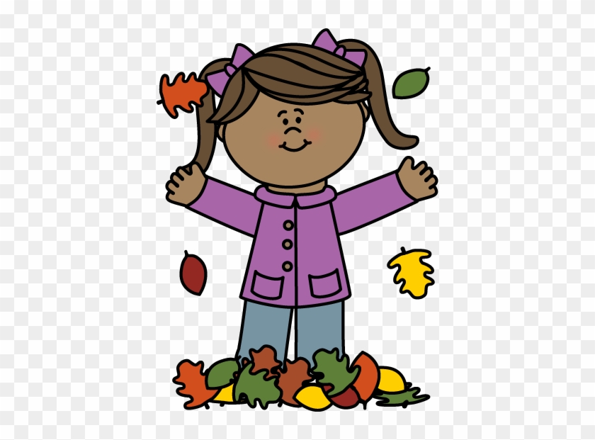 Girl Playing In Leaves Clip Art - Pronoun Flashcards #4911