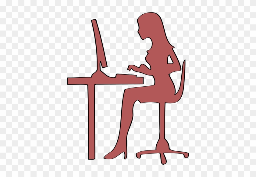 Desk Clip Art - Woman On Computer Silhouette #5664