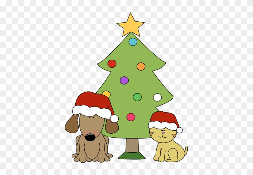 Christmas Dog And Cat In Front Of Tree - Christmas Dog And Cat Clip Art #5673