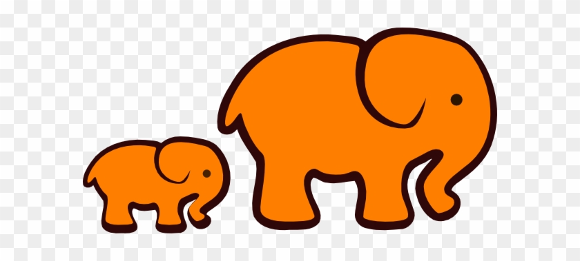 Orange Elephant Mom & Baby Clip Art - Elephant Clip Art #5676