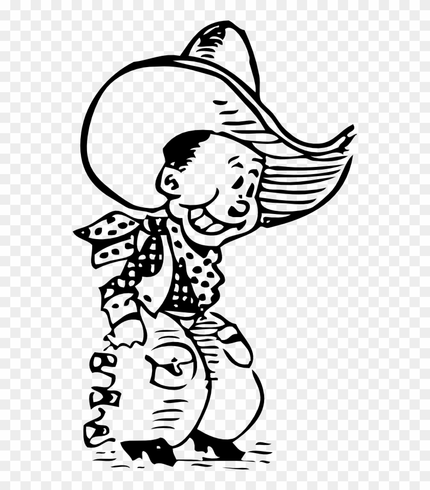 Western Clip Art Black And White - Cowboy Black And White Cartoon #5921