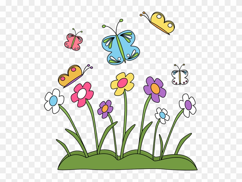 Spring Flowers And Butterflies - Simple Drawing Of Spring Season #5974