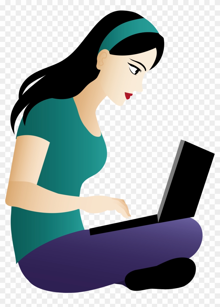 Girl On Computer Clipart Asian Sitting With Laptop - Cartoon Girl With Brown Hair #6022