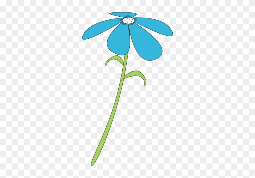 Blue Flower Red Dots - Flower On Stem Clipart #6231