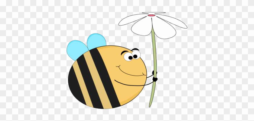 Funny Bee And A White Flower - Funny Flowers Clip Art #6285