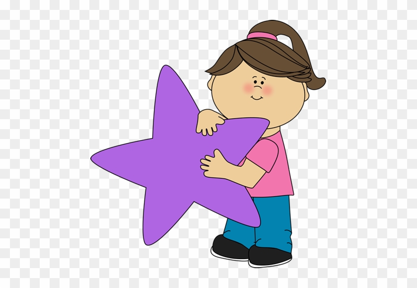 Girl Holding A Purple Star - Boy & Girl Holding Clipart Book #6589
