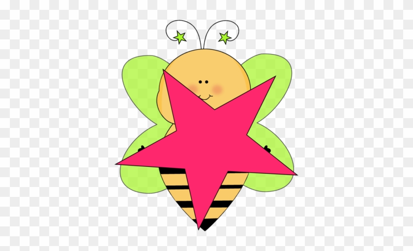 Green Star Bee With A Pink Star - Cute Flowers Clip Art #6785