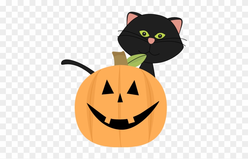 Black Cat Behind Jack O Lantern - Cute Halloween Cat Clipart #6889