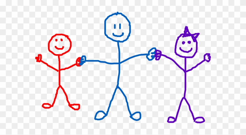 Children Clip Art - 3 Stick Figures Holding Hands #7001