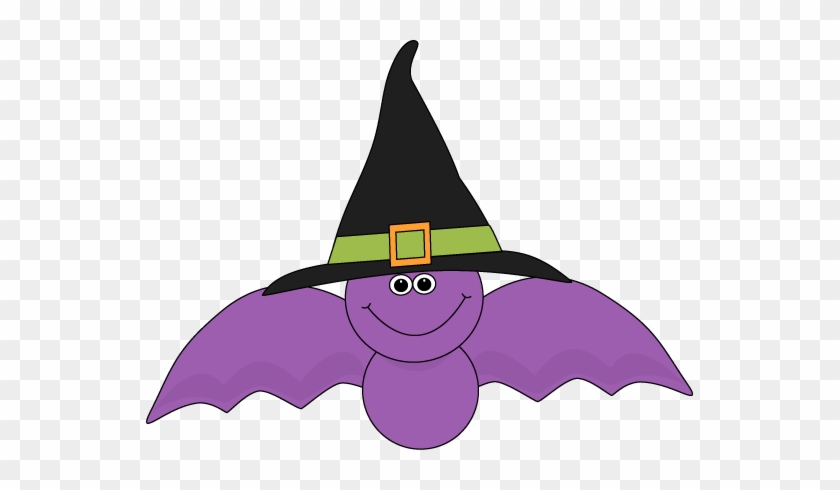 Cute Purple Bat Wearing A Black Witches Hat Clip Art - Bat With A Hat #7066