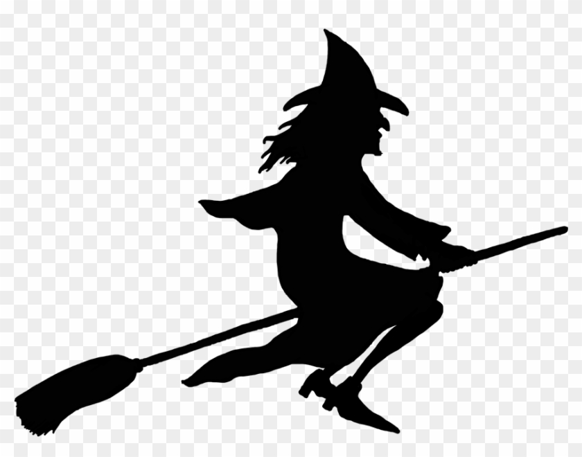 Halloween Witch On Broom Silhouette - Witch On Broomstick Silhouette #7083