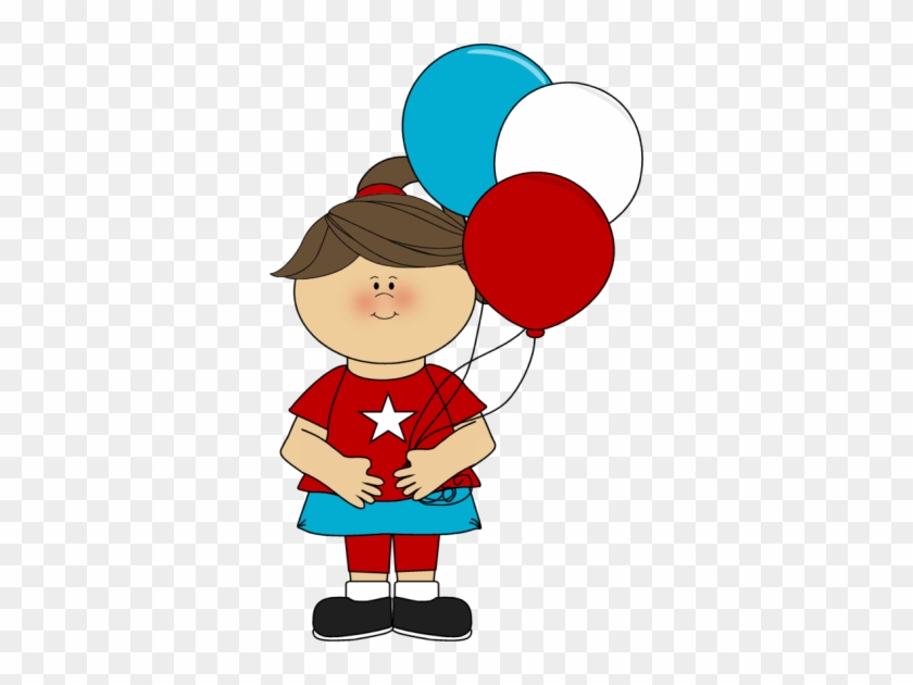 Girl Celebrating July 4th - Girl With Balloons Clipart #7255