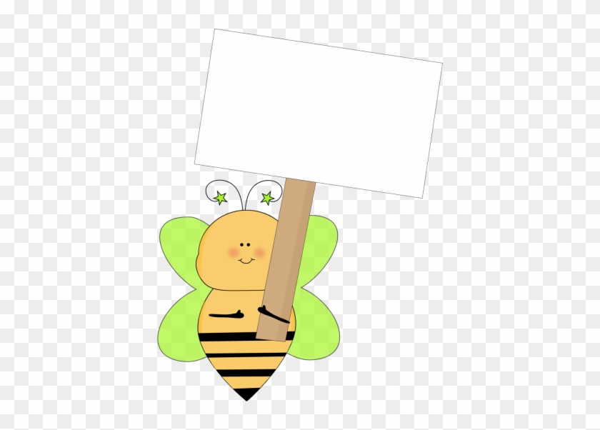 Green Star Bee Holding A Blank Sign - Bee Holding Sign Clipart #7352