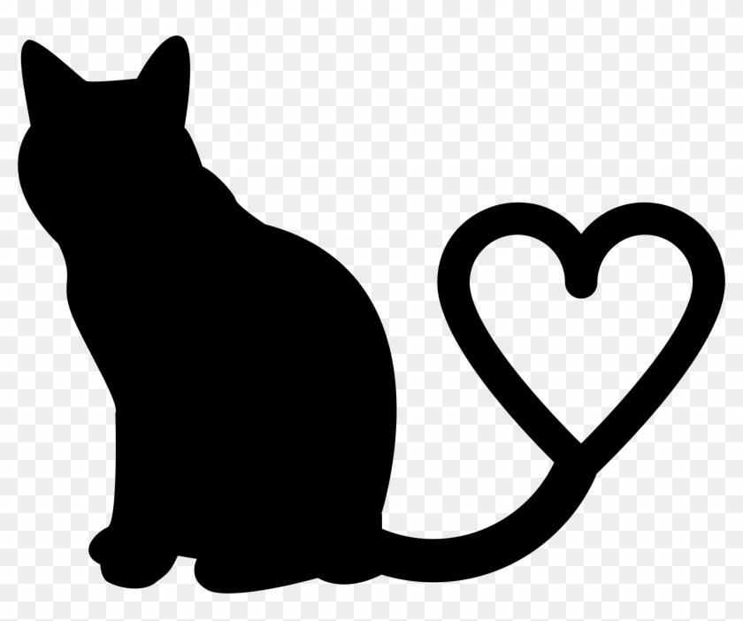 Clip Art Cat Heart Clipart 2 Silhouette Tail - Cat Silhouette With Heart #7669