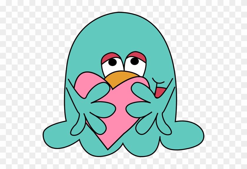 Slimy Monster Hugging A Heart - Monster Heart Clipart #7793