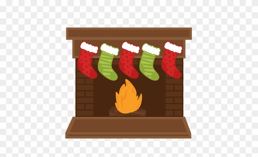 Christmas Fireplace Stockings Svg Scrapbook Shapes - Fireplace With Stockings Clipart #8245