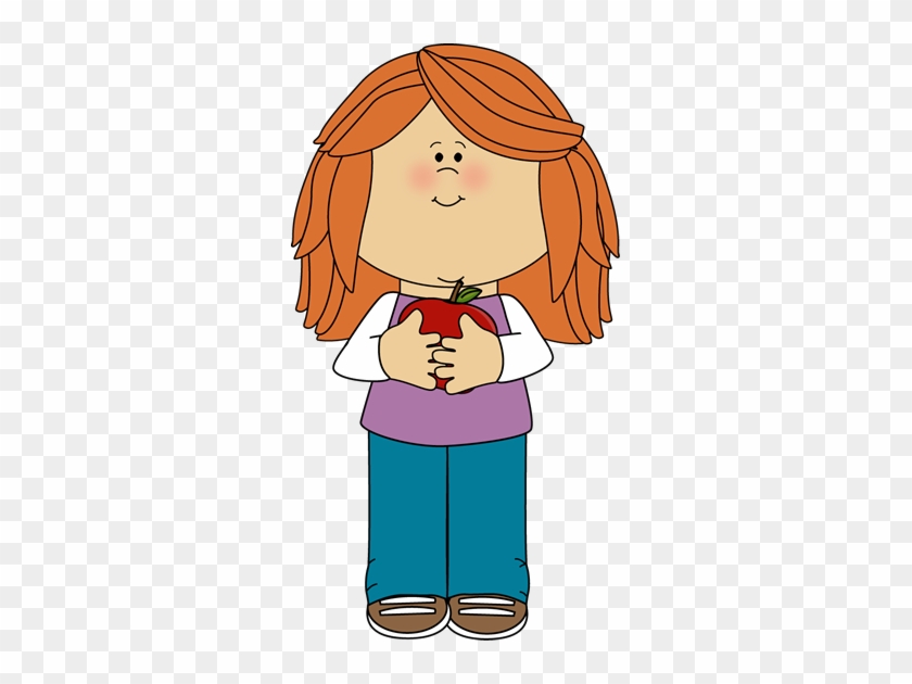 Girl Holding An Apple - Girl Playing With Doll Clipart #8465
