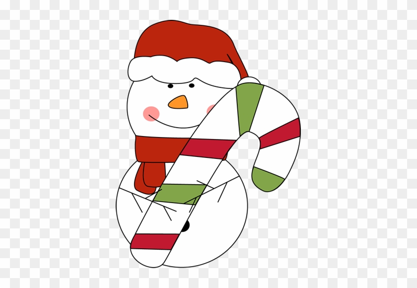 Christmas Snowman With Candy Cane - Candy Cane Clip Art #9917