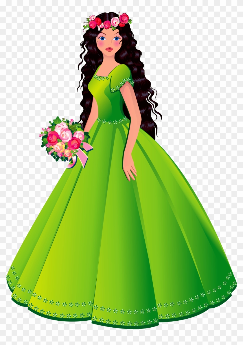 Princess Dresses Clipart - Princesa Con Vestido Verde #11362