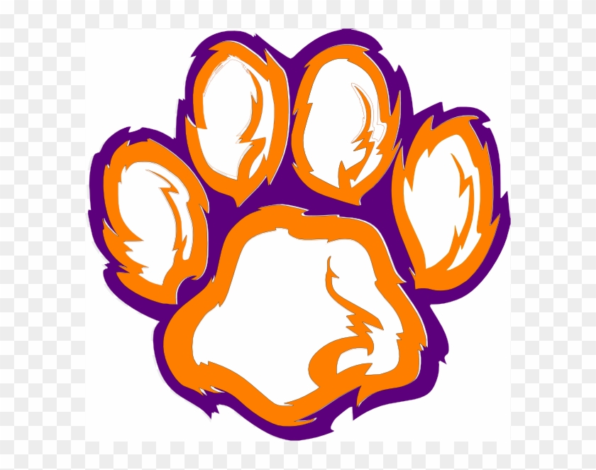 Tiger Paw White Orange Purple Clip Art At Clker Com - Clemson Logo Drawing #11795