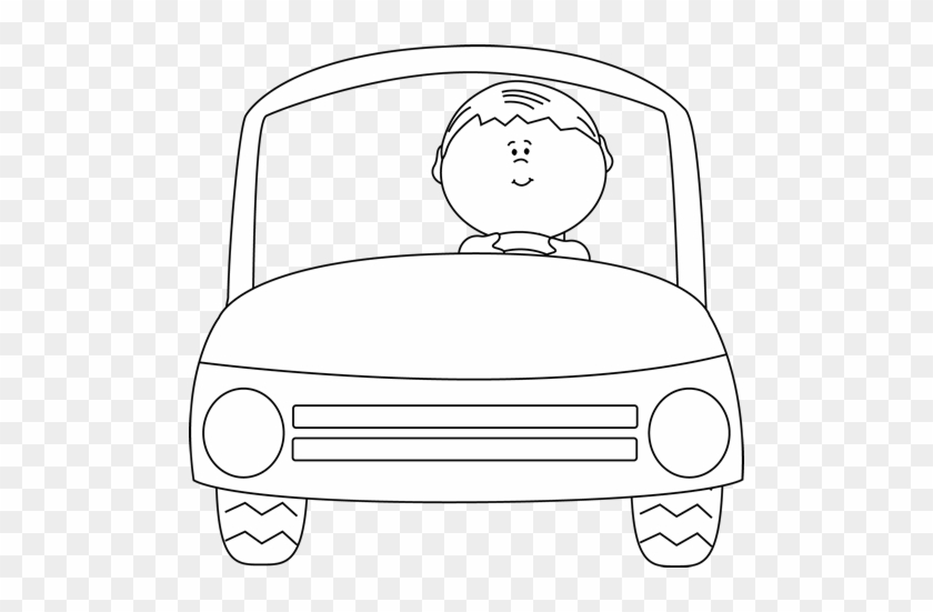 Black And White Kid Driving A Car - Boy In The Car Clipart Black And White #12032