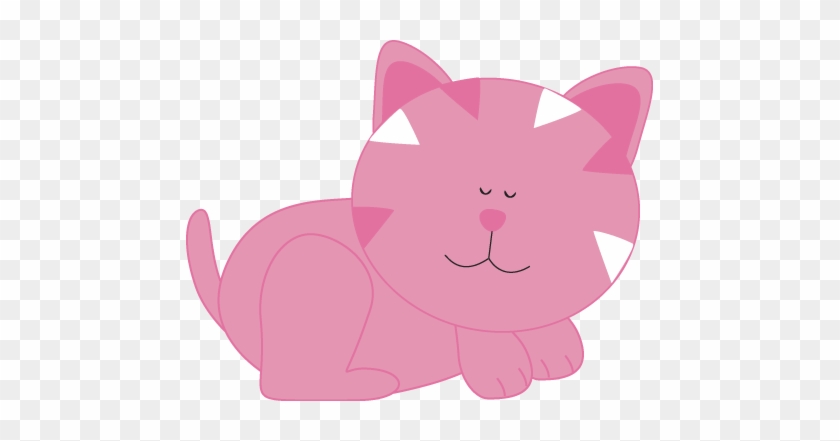 Pink Cat Sleeping - Pink Cat Clipart #12308