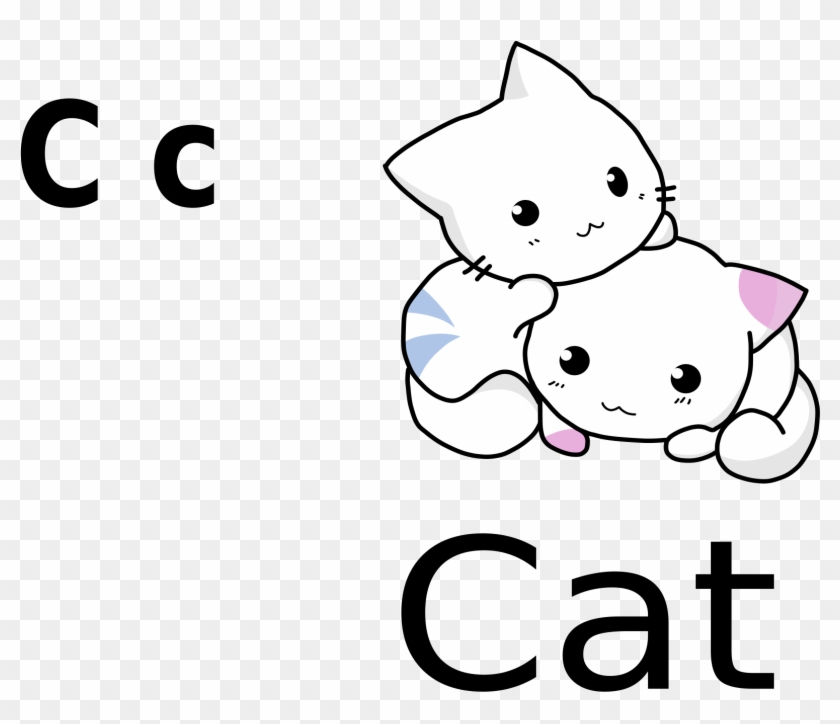 C For Cat Black White - Cute Cartoon Cat Drawing #12565