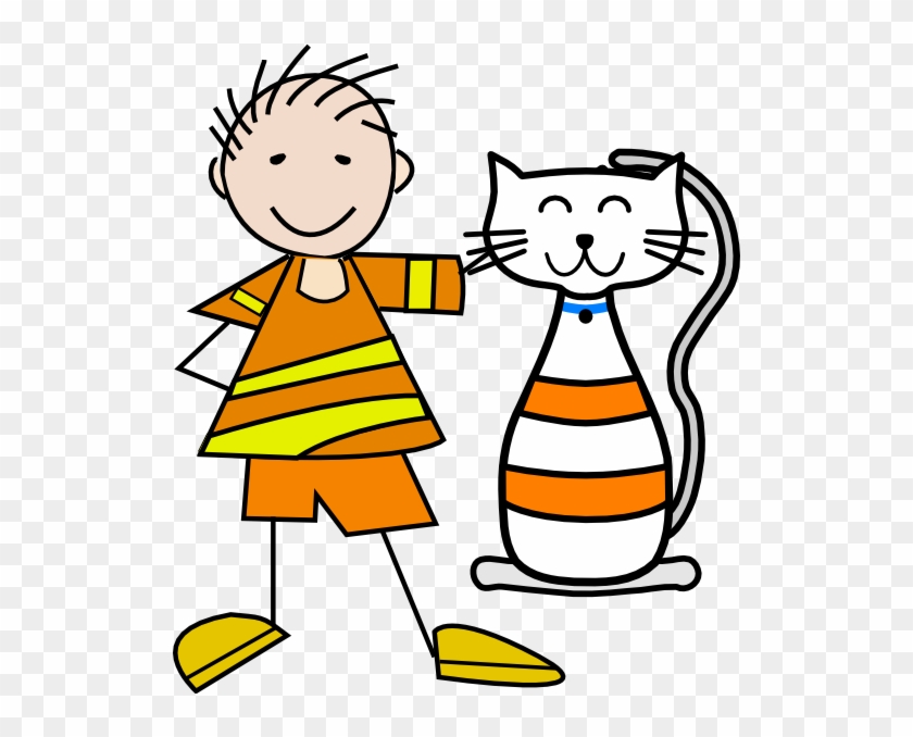 Cat And Boy Cartoon #12880