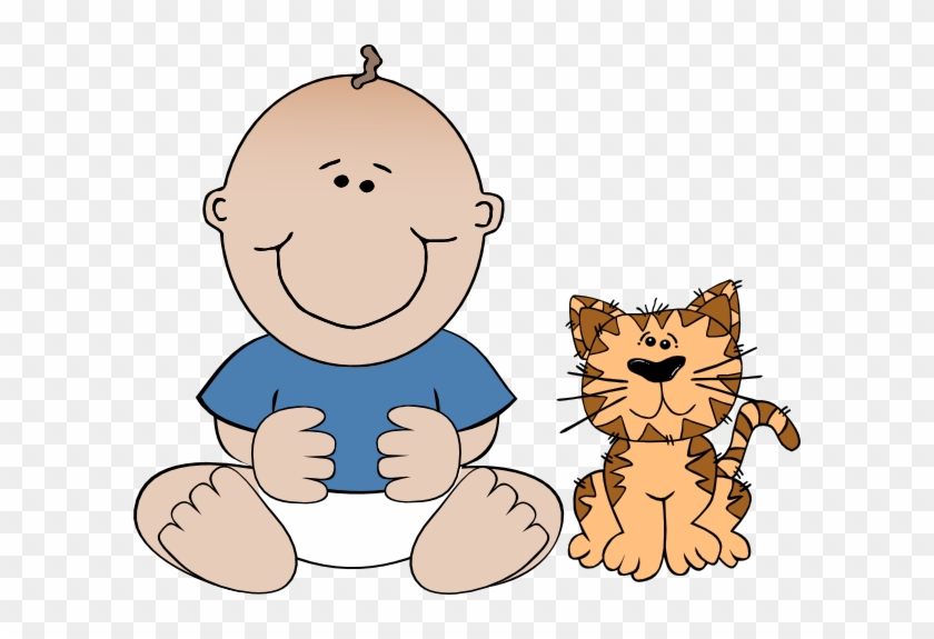 Clip Art Boy And Cat #12933