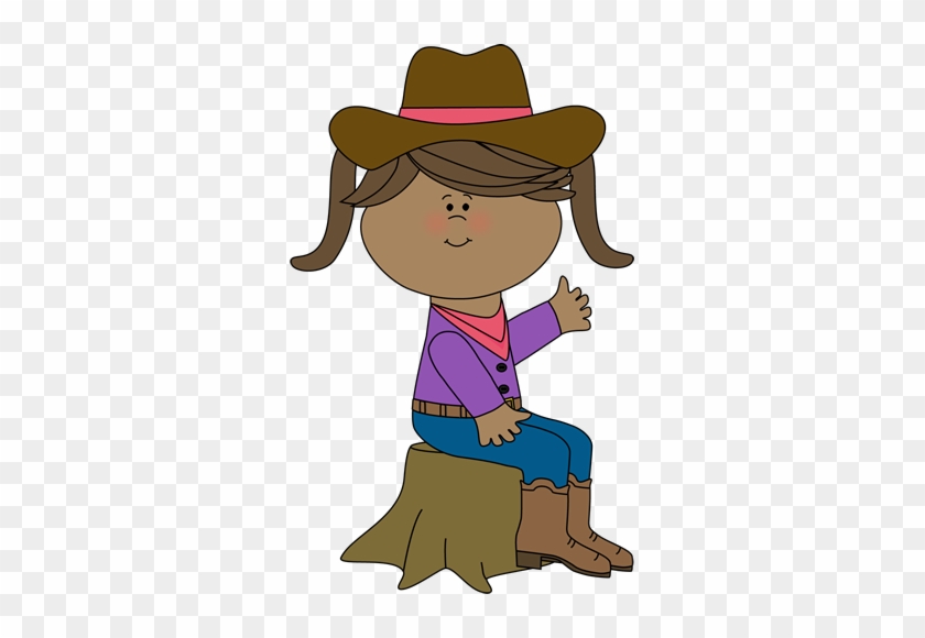 Cowgirl Sitting On A Tree Stump - Western Clip Art For Kids #13207