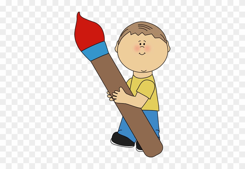 Boy Holding A Giant Paint Brush - Boy With Paintbrush Clipart #13581