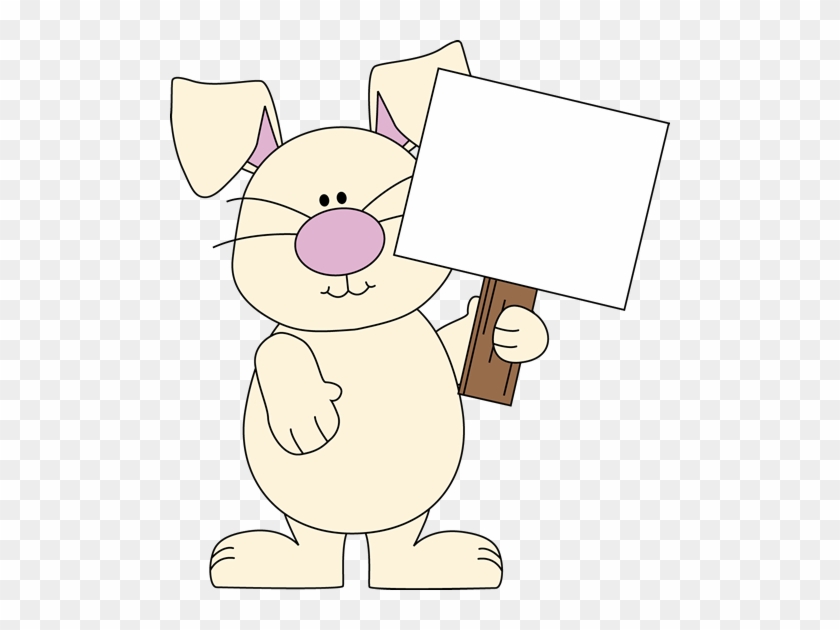 Easter Bunny With A Blank Sign Clip Art - Bunny Holding Sign Text #13648
