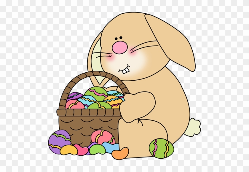 Bunny Sitting With An Easter Basket Clip Art - Easter Pictures Clip Art #13676