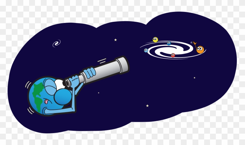 A Cartoon Of Planet Earth Looking At A Galaxy Through - Solar System Cartoon Png #14721