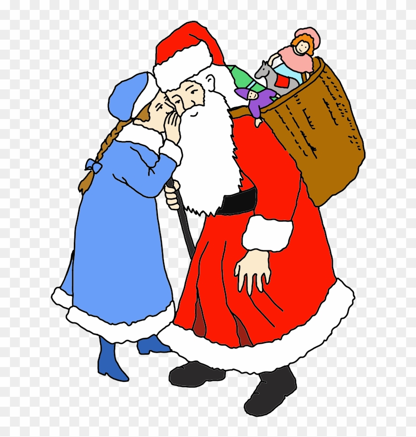 Girl Whispering Her Wishes To Santa Clip Art - Santa Claus #15106