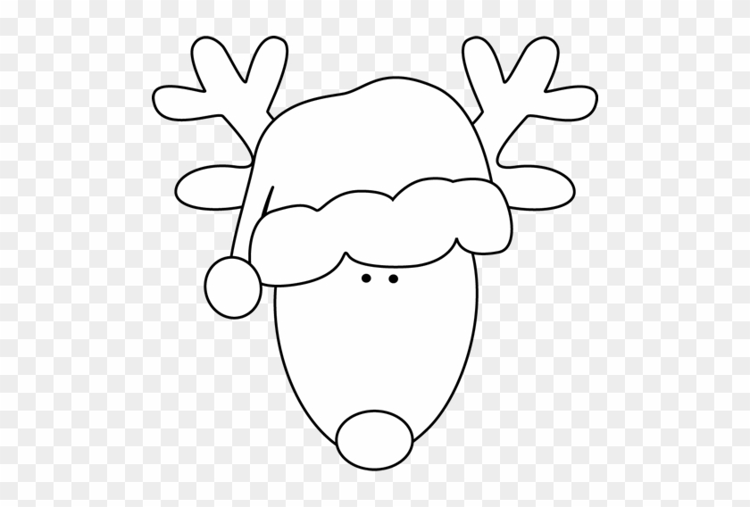 Black And White Reindeer Head And Santa Hat - Santas Reindeer Black And White #15650