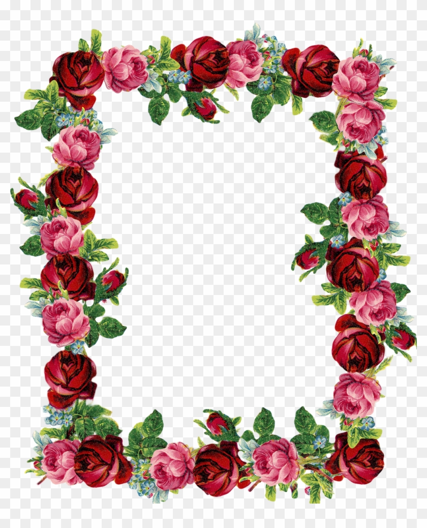 Free Digital Vintage Rose Frame And Border - Transparent Background Rose Border #16088