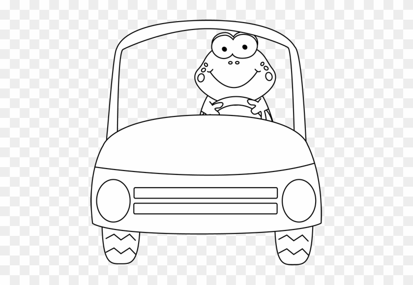 Black And White Frog Driving A Car Clip Art - Frog In Car Clip Art #16513