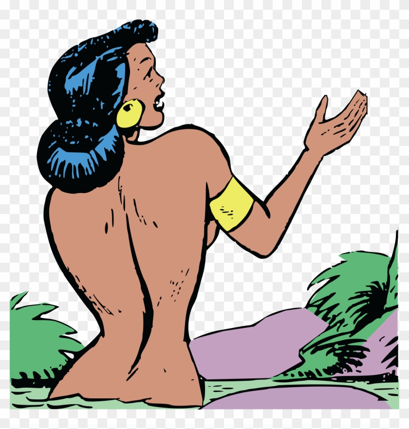 Free Clipart Of A Retro Woman Bathing In A River - Comics Bath #17591